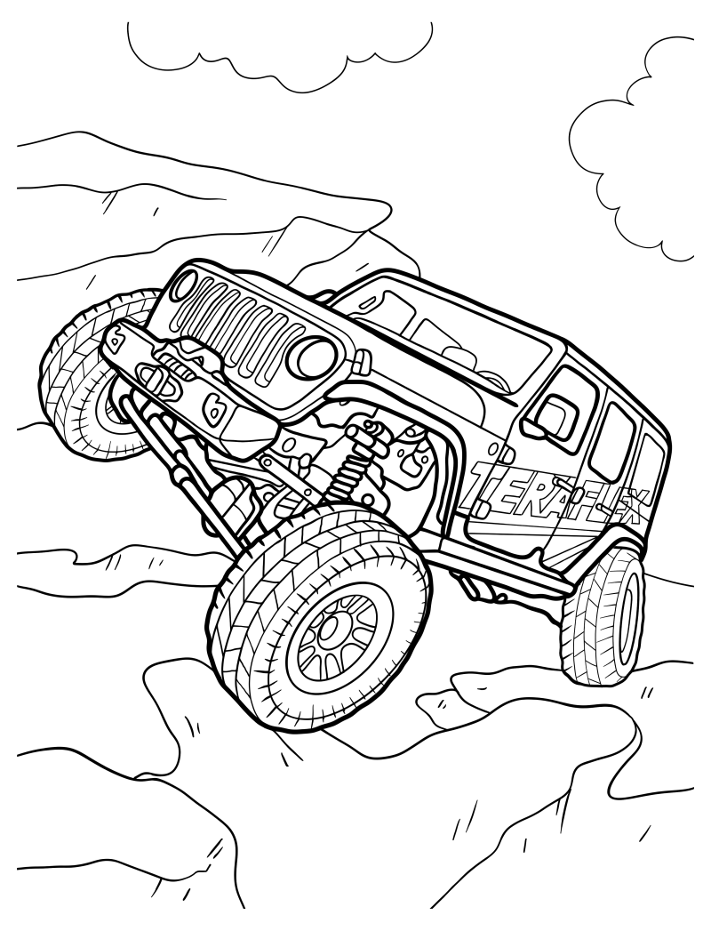 Раскраска - Внедорожники - Teraflex Jeep на каменистой дороге