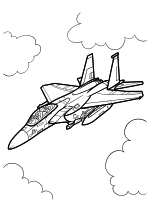Раскраска - Военные самолёты - Самолёт McDonnell Douglas F-15 Eagle с облаками