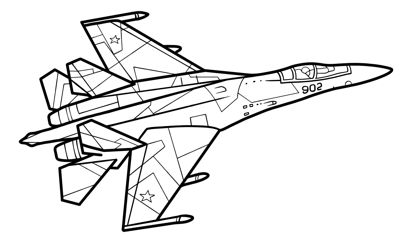 Раскраска - Военные самолёты - Российский самолёт Су-35