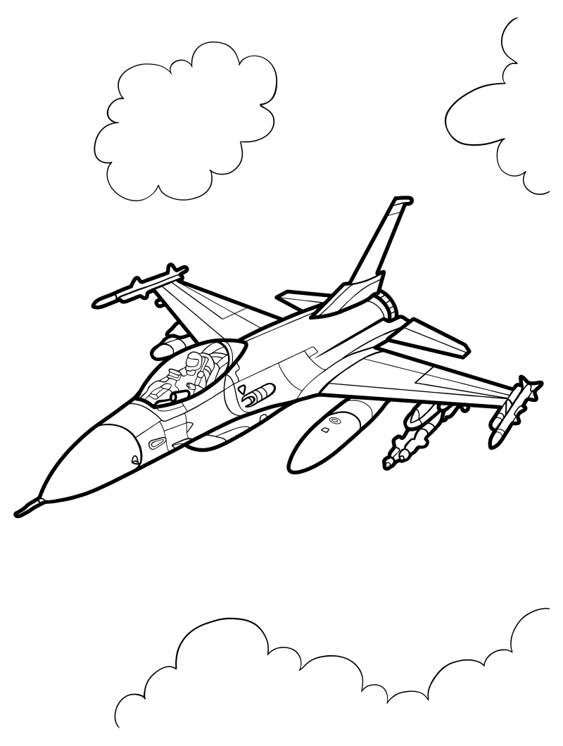 Раскраска - Военные самолёты - Самолёт F-16 Fighting Falcon