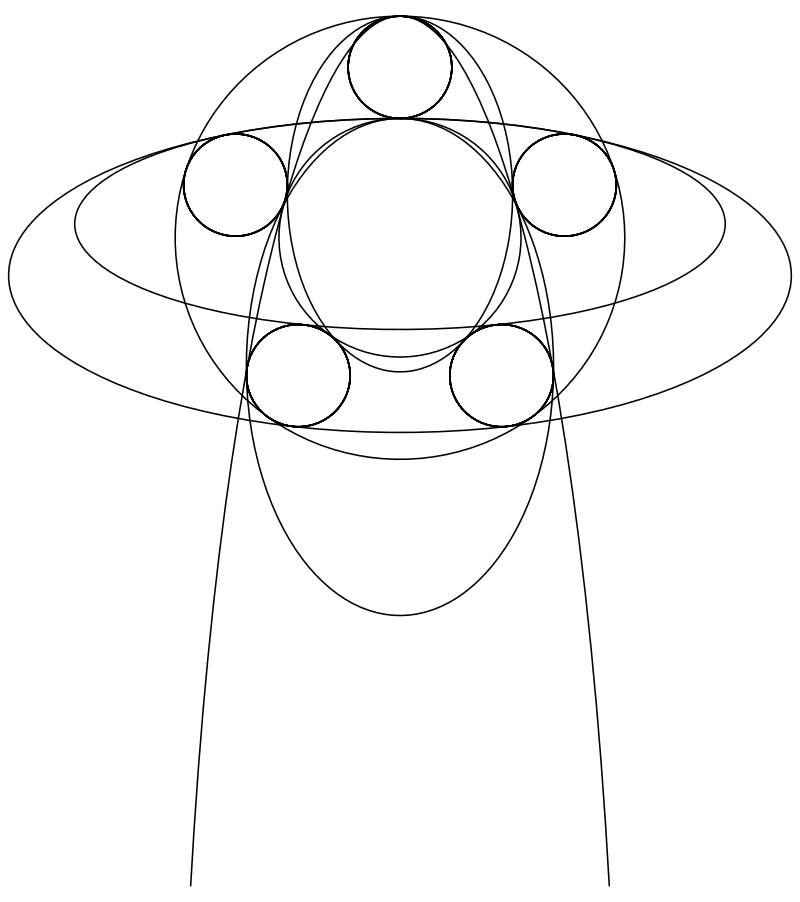 Раскраска - Математические фигуры - Касательные коники к пяти окружностям