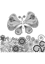 Раскраска - Узорные бабочки - Узорная бабочка с растениями 2