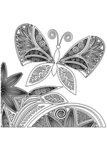 Раскраска - Узорные бабочки - Узорная бабочка с растениями 3