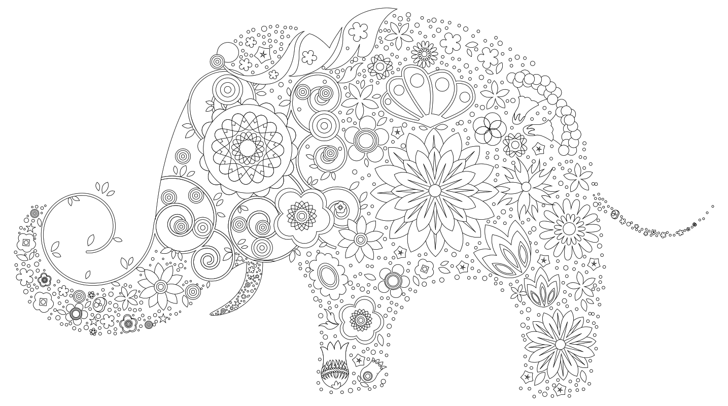 Раскраска - Узорные картинки - Узорный слон