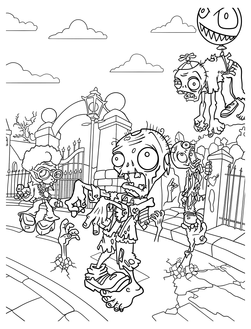 Раскраска - Plants vs. Zombies - Зомби атакуют
