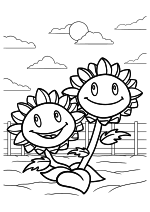 Раскраска - Plants vs. Zombies - Двойной подсолнух Раскраска - Plants vs. Zombies - Двойной подсолнух