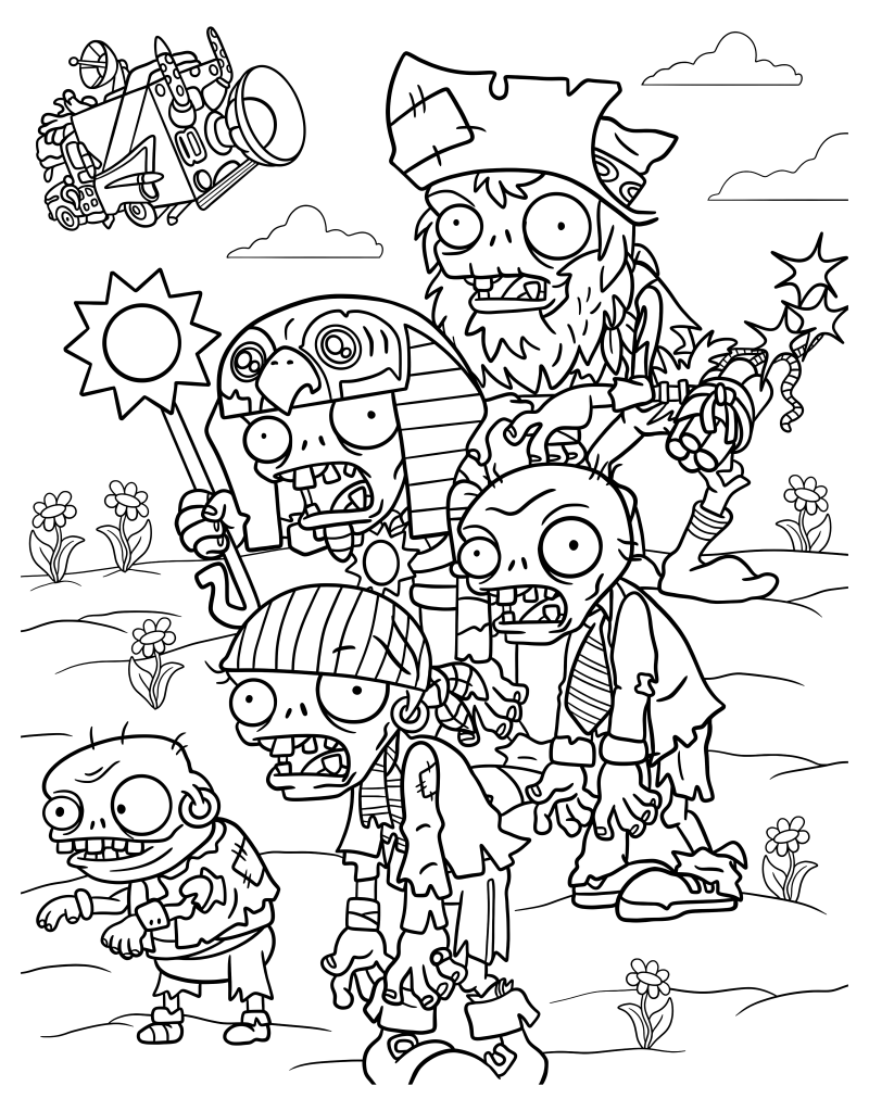 Раскраска - Plants vs. Zombies - Злые зомби