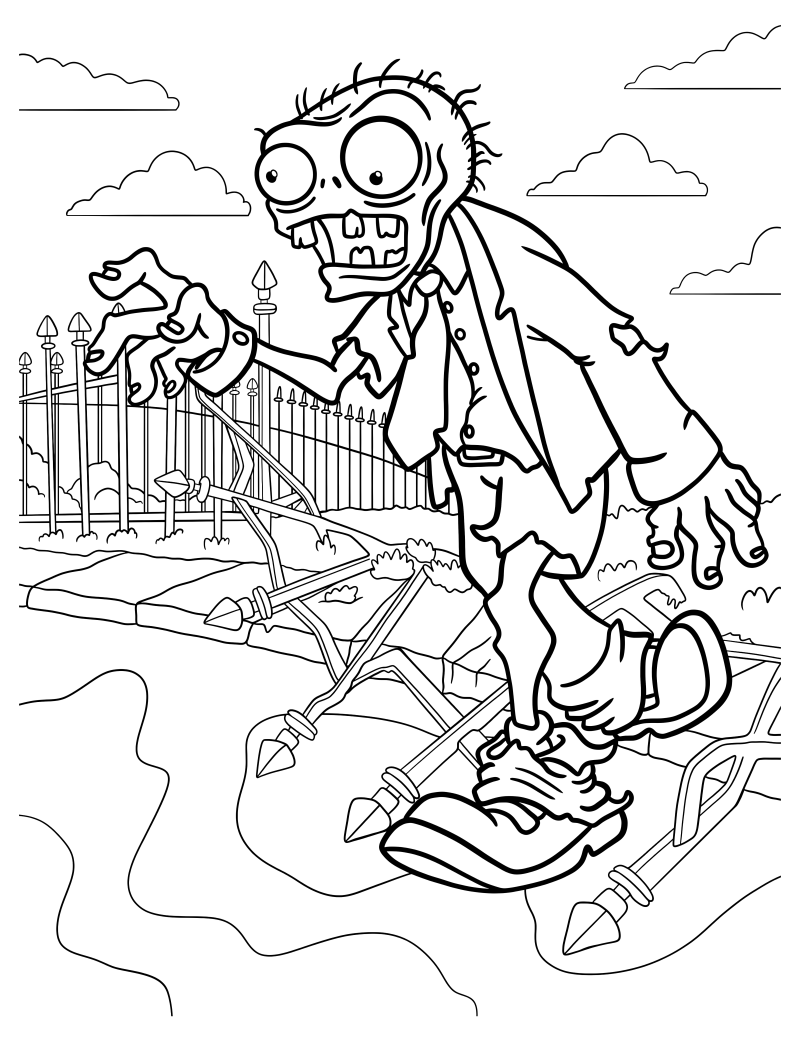 Раскраска - Plants vs. Zombies - Атакующий Зомби