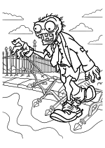 Раскраска - Plants vs. Zombies - Атакующий Зомби Раскраска - Plants vs. Zombies - Атакующий Зомби