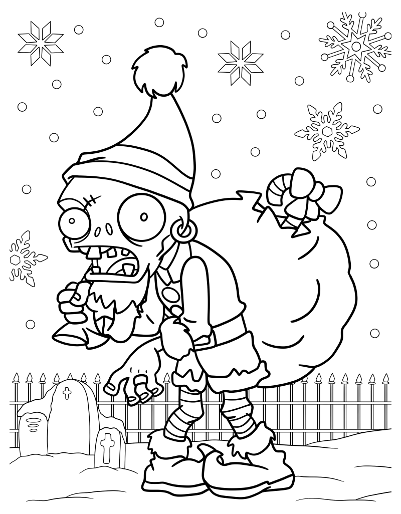 Раскраска - Plants vs. Zombies - Рождественский Зомби
