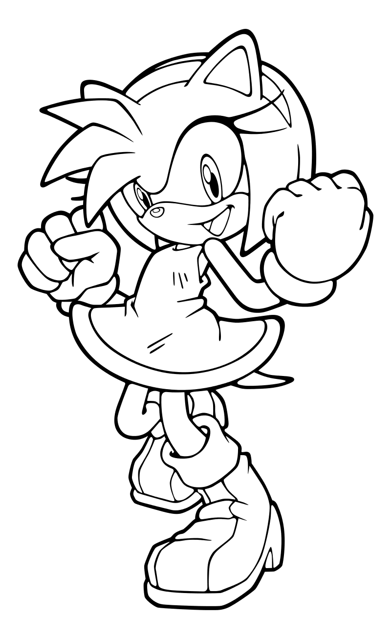Раскраска - Sonic the Hedgehog - Энергичная Эми Роуз. 