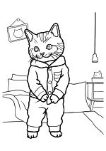 Раскраска - Коты - Кот в одежде стоит