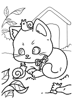 Раскраска - Коты - Котенок играет с улитками