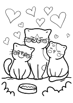 Раскраска - Коты - Мама-кошка с двумя котятами