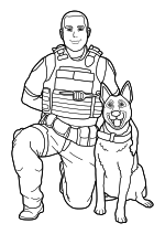 Раскраска - Собаки - Полицейский с собакой K-9
